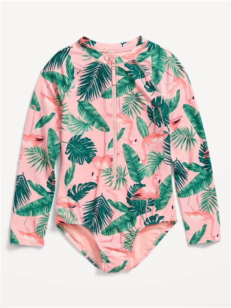 Old Navy - Zip-Front Rashguard One-Piece Swimsuit for Girls multi