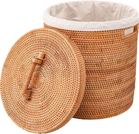 Amazon.com: LALASUN Rattan Laundry Hamper With Lid, 50L Rattan Laundry ...