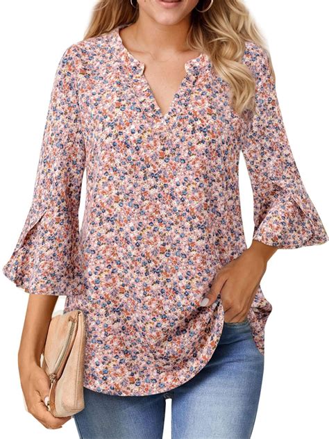 Weardear Women's Work Blouses Ruffle 3/4 Sleeve Dressy Top V Neck ...