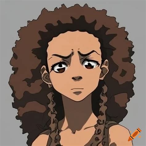 Character design of a lightskin mixed with long curly brown hair on Craiyon
