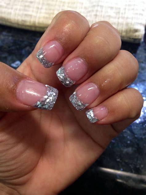 French Tip Nails With Silver Glitter at William Christy blog