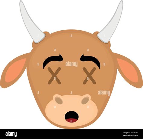 vector illustration face of a cow cartoon with crosses in the eyes, in ...