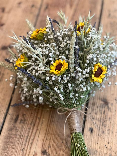 Dried Flower Bouquet, Sunflower Wedding Bouquet, Sunflower Wedding ...