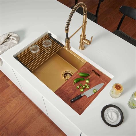 Ruvati 30-inch Polished Brass Matte Gold Workstation Undermount Kitchen ...