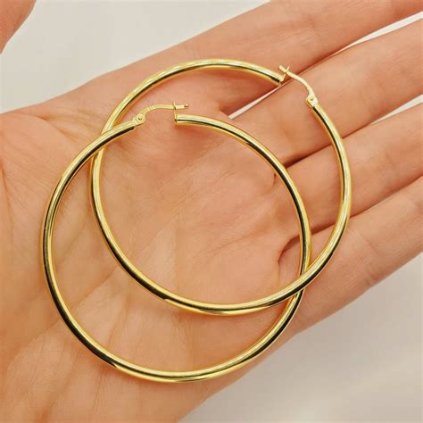 Large Gold Hoop Earrings , 10K Yellow Gold Hoop Earrings 65mm, Circle ...