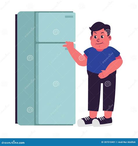 Male Fat People Overweight Plus Size Obesity Check the Refrigerator Illustrator Stock Vector ...