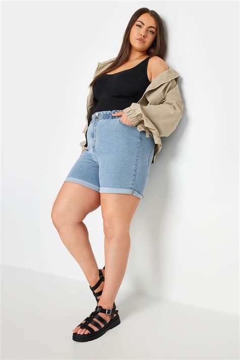 YOURS Plus Size Blue Elasticated Waist Stretch Denim Shorts | Yours ...