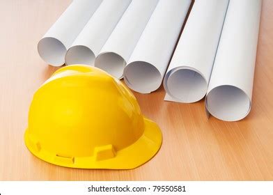 Drawings Hard Hat On Desk Stock Photo 83729260 | Shutterstock