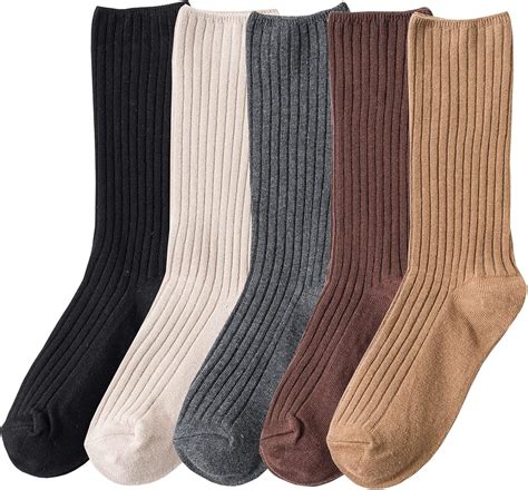 Amazon.com: YFUNNLE 5 Pairs Comfortable Womens Cute Cotton Crew Socks ...