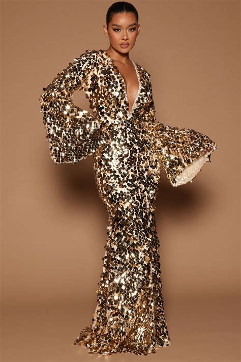 Delani Sequin Maxi Dress - Gold | Fashion Nova | Maxi dress, Gold ...