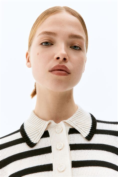 - Short Polo Sweater - Cream/striped - Ladies | H&M CA