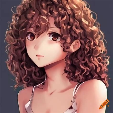 Anime girl with brown eyes and curly hair on Craiyon