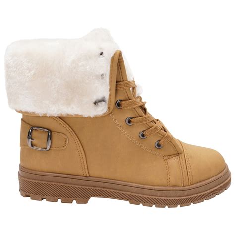 WOMENS WINTER ANKLE BOOTS LADIES ARMY COMBAT FLAT GRIP SOLE FUR LINED ...