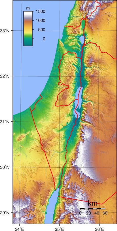 Geographical map of Israel: topography and physical features of Israel