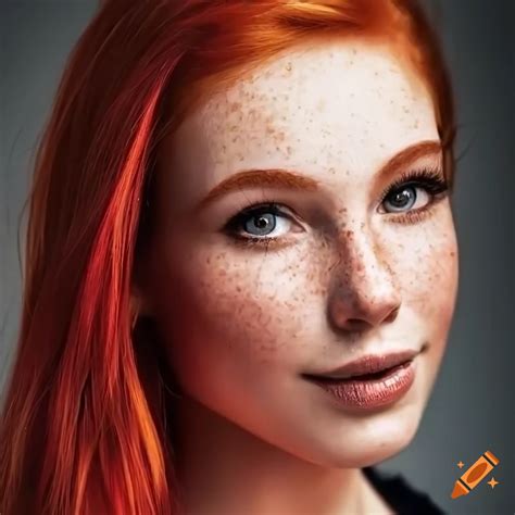 Portrait of a beautiful young woman with red hair and freckles on Craiyon