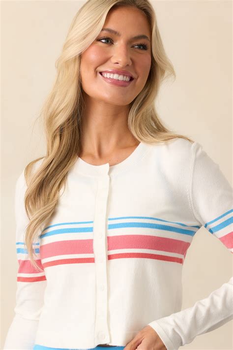 Z Supply Studio Stripe Cropped Cardigan In White | Red Dress