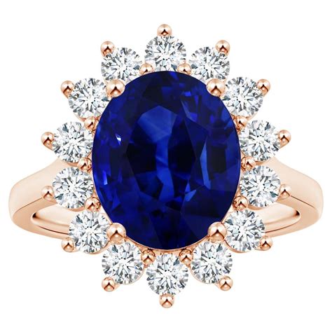Customizable Princess Diana Inspired GIA Certified Blue Sapphire Halo Rose Gold Ring For Sale at ...