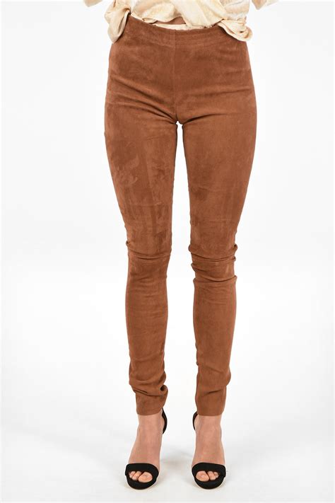 Women's Brown Suede Leather Pants - Slim Fit
