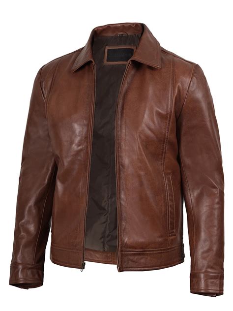 Reeves Men Brown Harrington Leather Jacket - Real Lambskin - Decrum