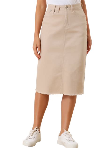 INSPIRE CHIC Women's Denim Skirt High Waist Raw Hem Knee Length Wrap ...