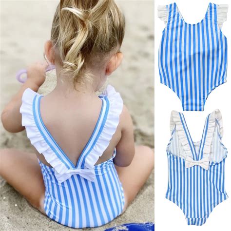 Dyfzdhu Girls Swimsuit Beachwear Girl Swimwear One-Piece Kids Striped ...
