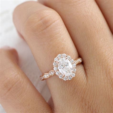 1.70 Ct. Lab Grown Diamond Engagement Ring Rose Gold Halo Oval Ring ...