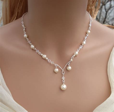 Elegant Bridal Jewelry Set- Wired Crystal Cream/Ivory Pearl Necklace ...