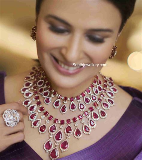 Two-step diamond ruby necklace - Indian Jewellery Designs