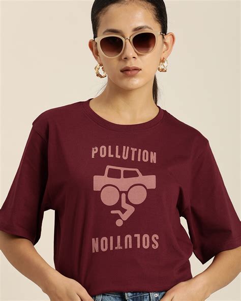 Buy Women's Maroon Graphic Printed Oversized T-shirt Online at Bewakoof