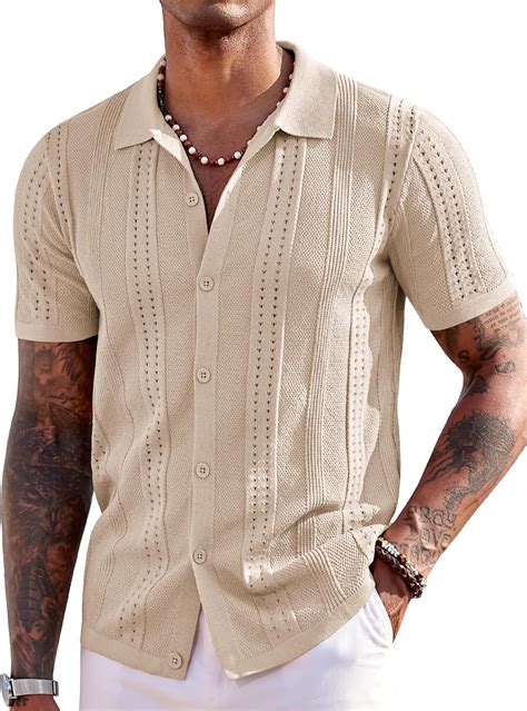 COOFANDY Men's Knit Shirts Short Sleeve Button Down Polo Shirt Fashion ...