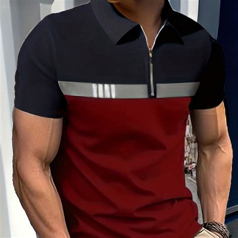 メンズカラーブロックゴルフシャツ、カジュアル半袖ハーフジップラペルシャツ、夏のアウトドアに in 2024 | Golf shirts ...