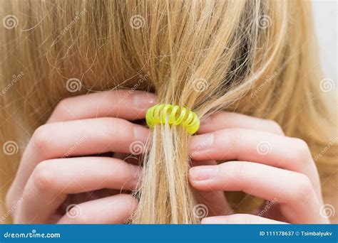 The Girl Fastens Hair an Elastic Band Stock Image - Image of band ...