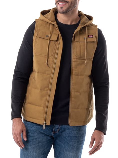 Wrangler Workwear Men's & Big Men's Quilted Lined Duck Vest with Hood ...