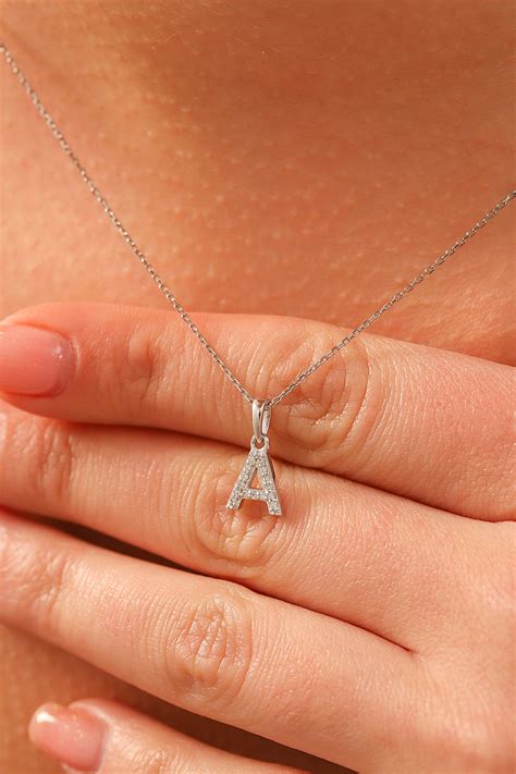 Diamond Initial Necklace, 14k Gold Diamond Initial Necklace, Diamond ...
