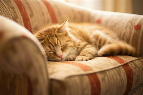 Cute cat sleeping or resting on the sofa at home. Lazy cat sleeping on ...