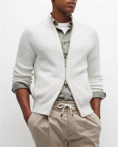 Brunello Cucinelli Men's Full-Zip Knit Cardigan Sweater | Neiman Marcus