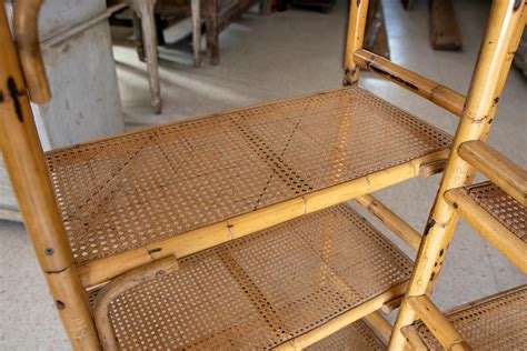 Vintage Pair of 1970s Spanish Bamboo Six Shelf Racks w/ Woven Cane ...