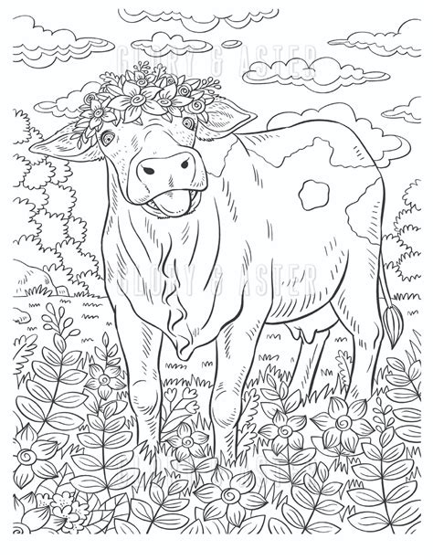 Cow Printable Coloring Page Adult Coloring Book Instant Download ...