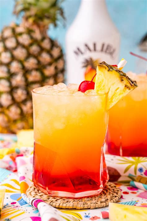 Malibu Sunset Drink is a tropical cocktail made with pineapple juice ...