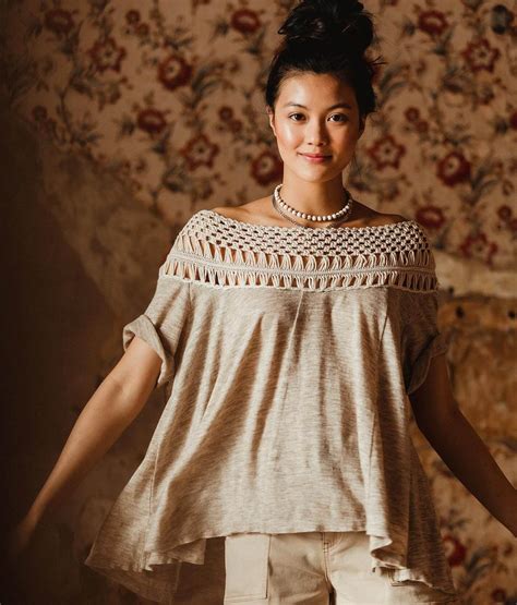 Gimmicks Crochet Yoke Top - Women's Shirts & Blouses in Heather Tan ...