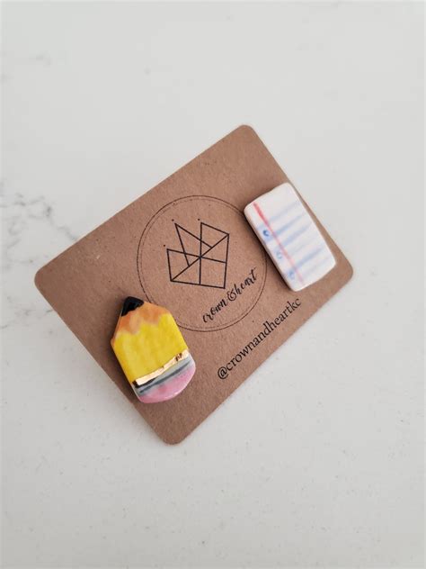 Teacher Studs *MADE TO ORDER* Pencil + Paper Studs, Porcelain Ceramic ...