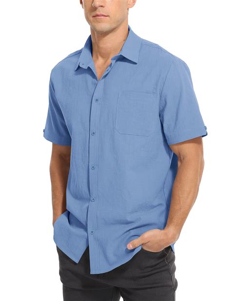 ONLYSHE Men's Hawaiian Cotton Summer Dress Shirt, Short Sleeve, Casual ...