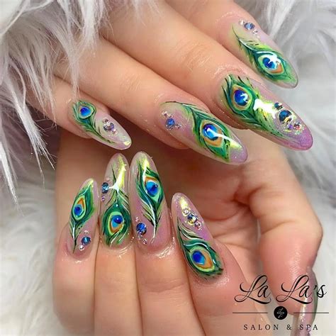 Peacock Nail Designs With Rhinestones