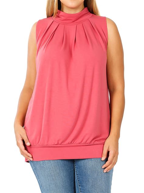 TheLovely Women & Plus Sleeveless Mock-TurtleNeck Pleated Top with ...