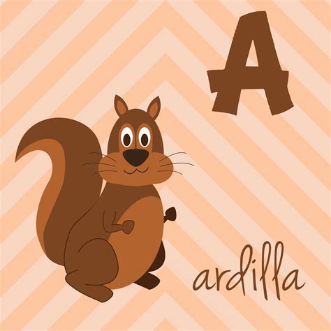 Cute cartoon zoo illustrated alphabet with funny animals. Spanish ...