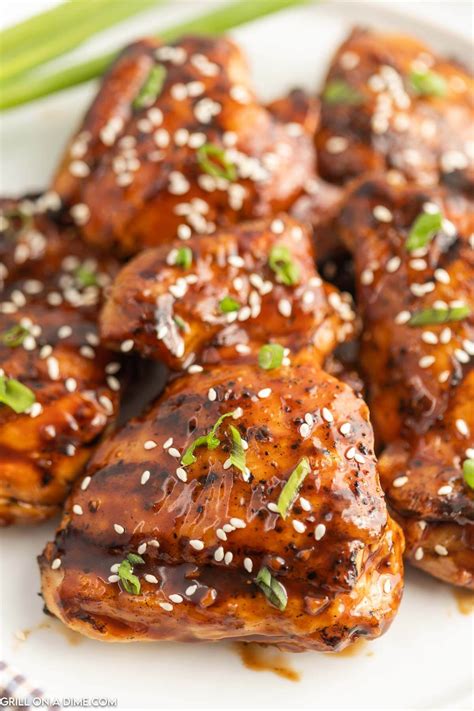 Grilled Sticky Chicken Thighs Recipe - grillonadime.com