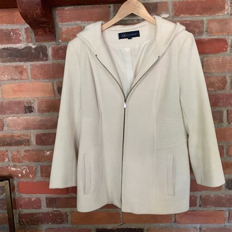 ANNE KLEIN Wool Coat, Hooded Car Coat, 90s White Wool Jacket, Metal ...
