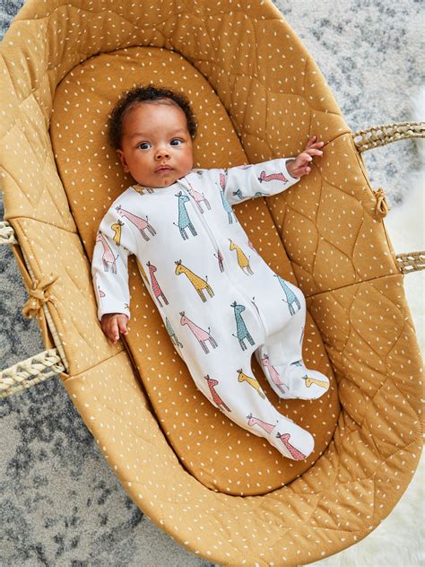 Yellow Giraffe Print Zip Cotton Baby Sleepsuit | JoJo Maman Bébé