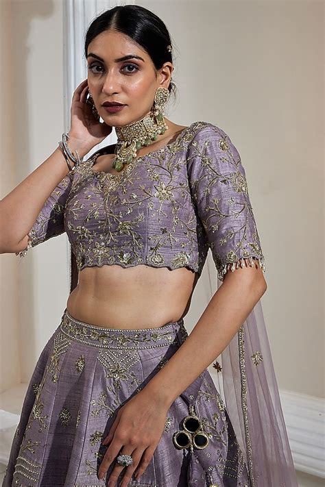 Dusty Mauve Pure Raw Silk Zari & Sequins Embroidered Bridal Lehenga Set ...