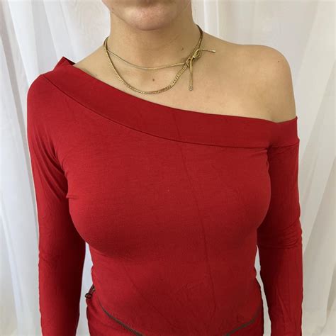 Bershka vintage red long sleeve asymmetric off... - Depop